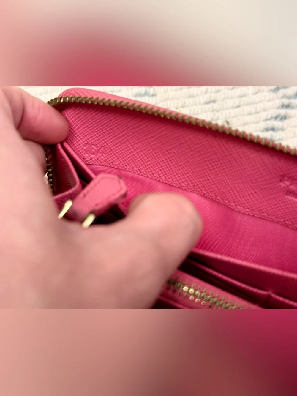PRADA Y2K Barbiecore Hot Pink Saffiano Leather Zip Wallet/Clutch - Fits IPhone